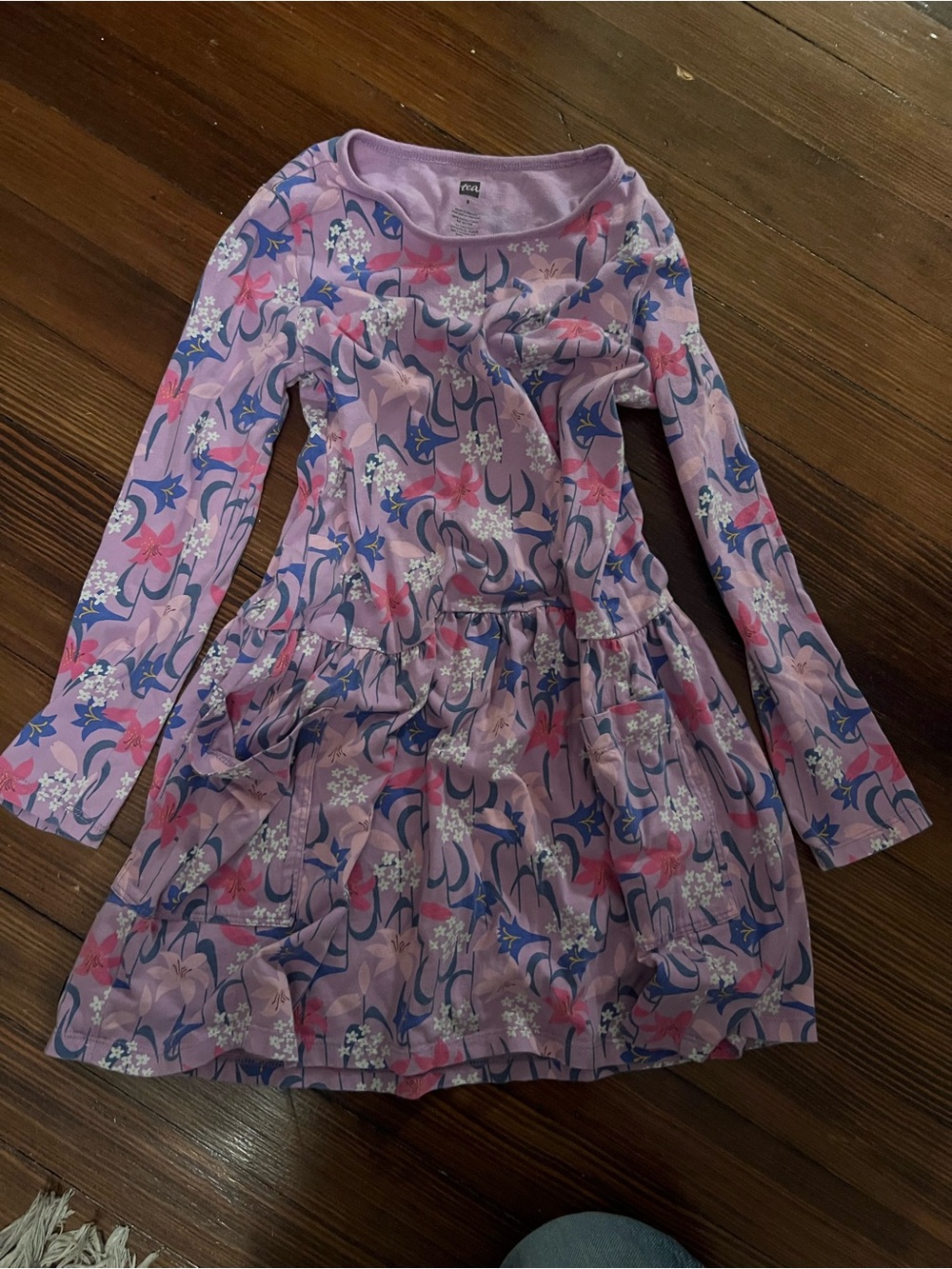 Tea Collection Lavender Floral Long-Sleeve Dress